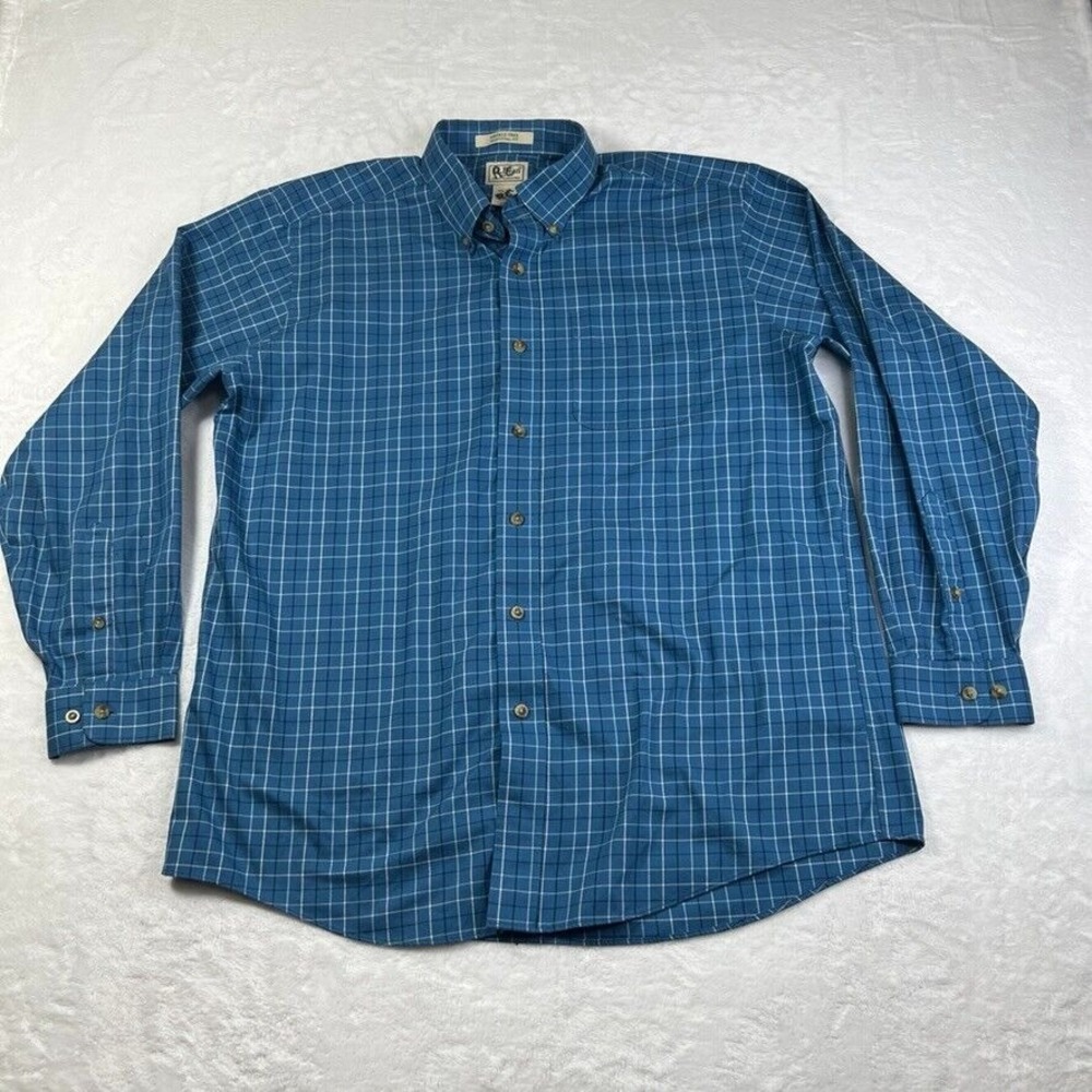 LL Bean Button Down Shirt Mens Large Long Sleeve‎ Check Blue Cotton